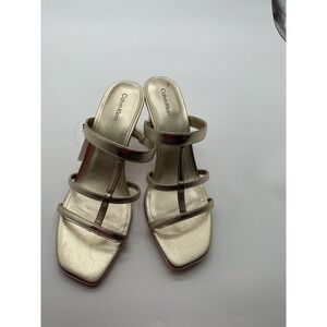 Calvin Klein Gold Heels Strappy T-Strap Heeled‎ Sandals